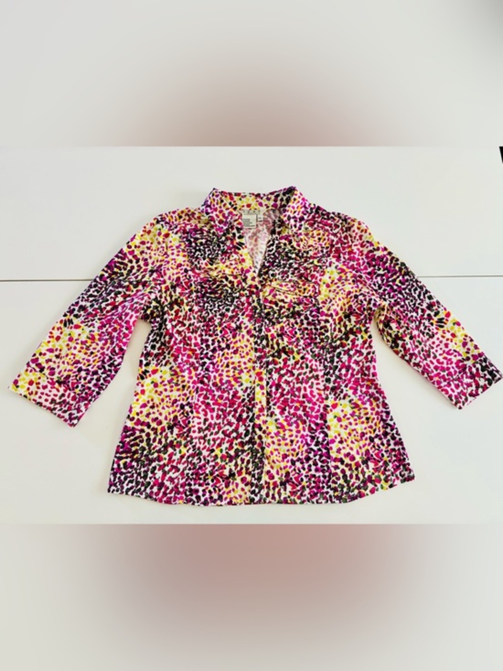 Como Petite PXL Cotton Spandex Women’s Pink & Yellow Printed Button-Down Shirt